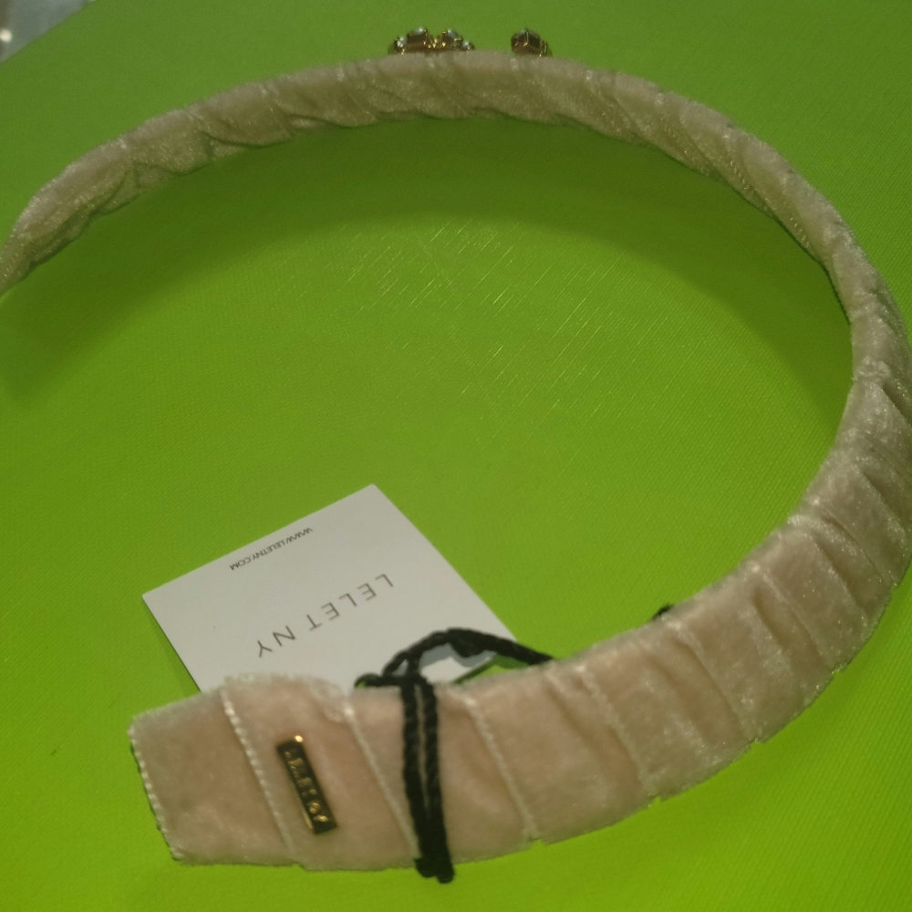 LELET NY Faux pearl-embellished gold-tone and velvet monogram headband - Picture 3 of 6
